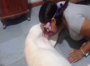 Oral bestiality sex with a brunette who BLOWS